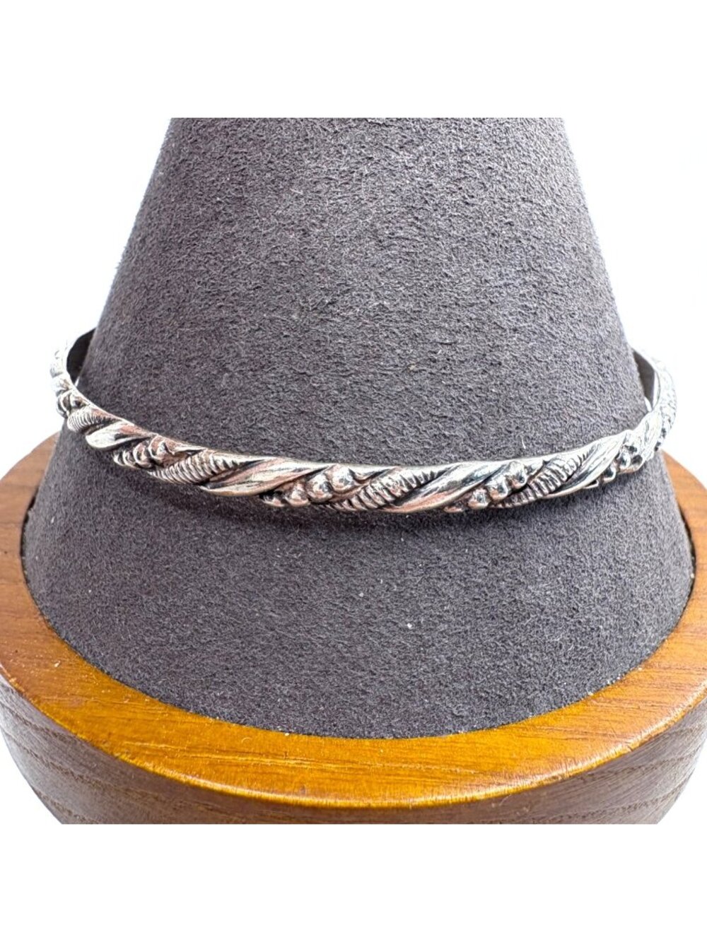 Braided Rope Design Bangle Bracelet Sterling Silver 925 Size 8" Fit